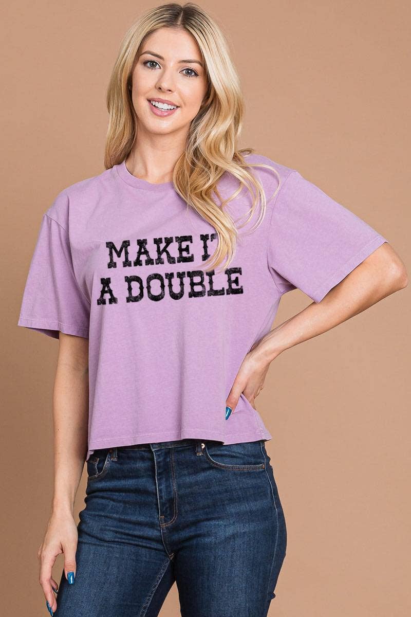 Make It A Double Graphic S/S Washed Faux Crop Top
