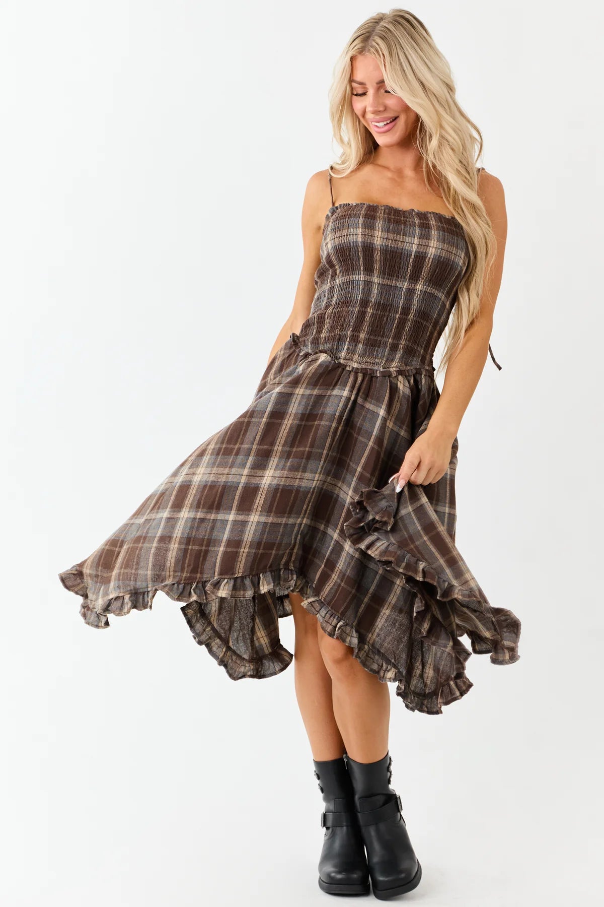 Plaid Ruffled Tiered Dress