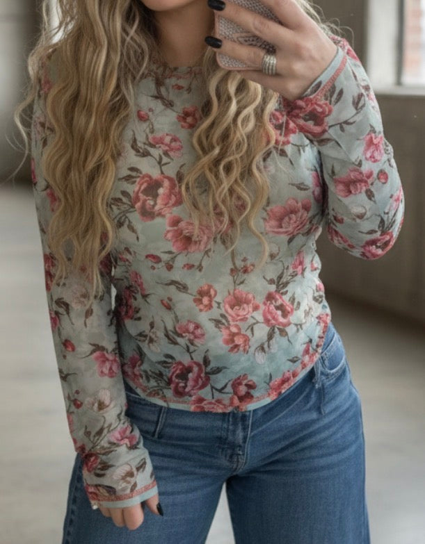 La Miel Floral Mesh Top
