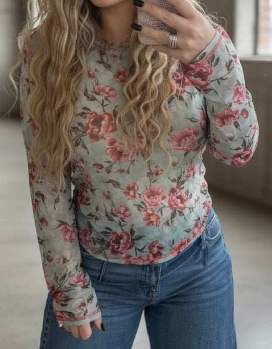 La Miel Floral Mesh Top