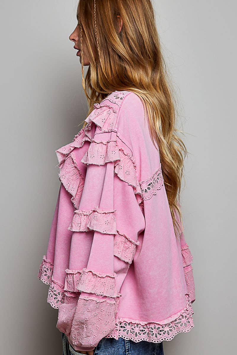 POL Eyelet Ruffle Sweatshirt