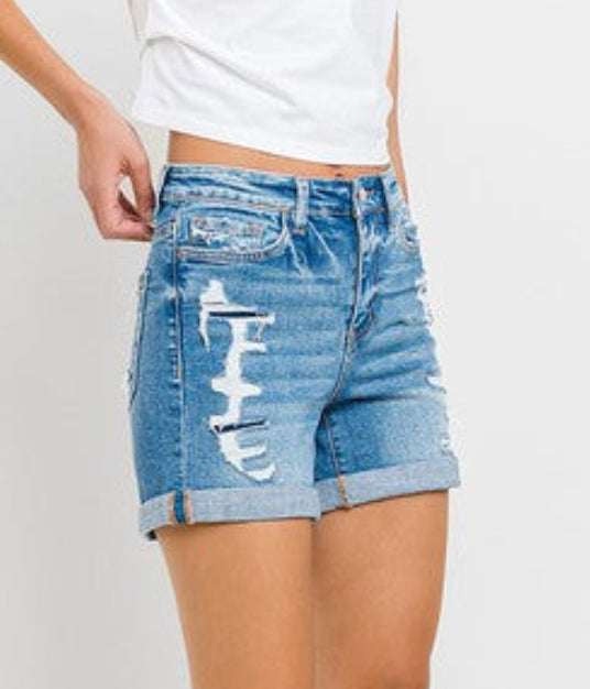 High Rise Double Cuff Shorts