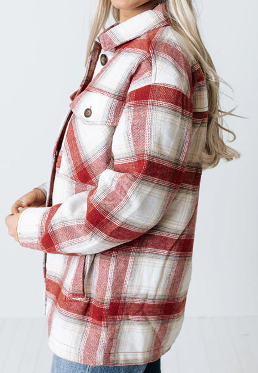 Plaid Button Up Jacket with Sherpa Lining