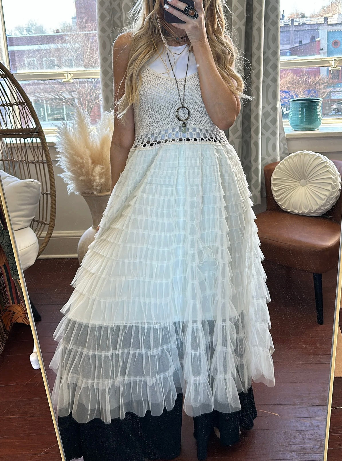 POL Crochet Ruffle Dress