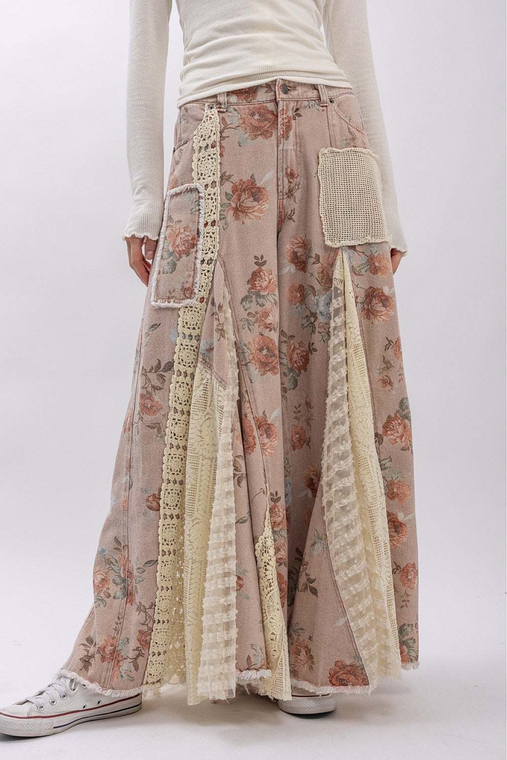 PREORDER - Floral Print Lace Panel Pants