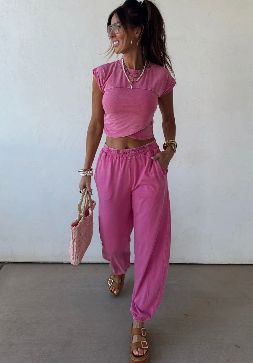 Washed Crop Top & Jogger Set