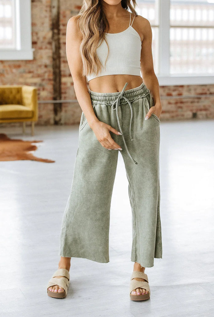 Washed Cropped Wide Leg Sweats