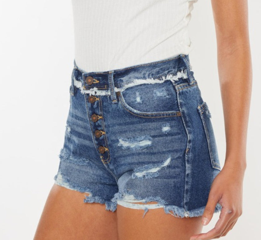 Kancan Distressed Button Fly Denim Shorts