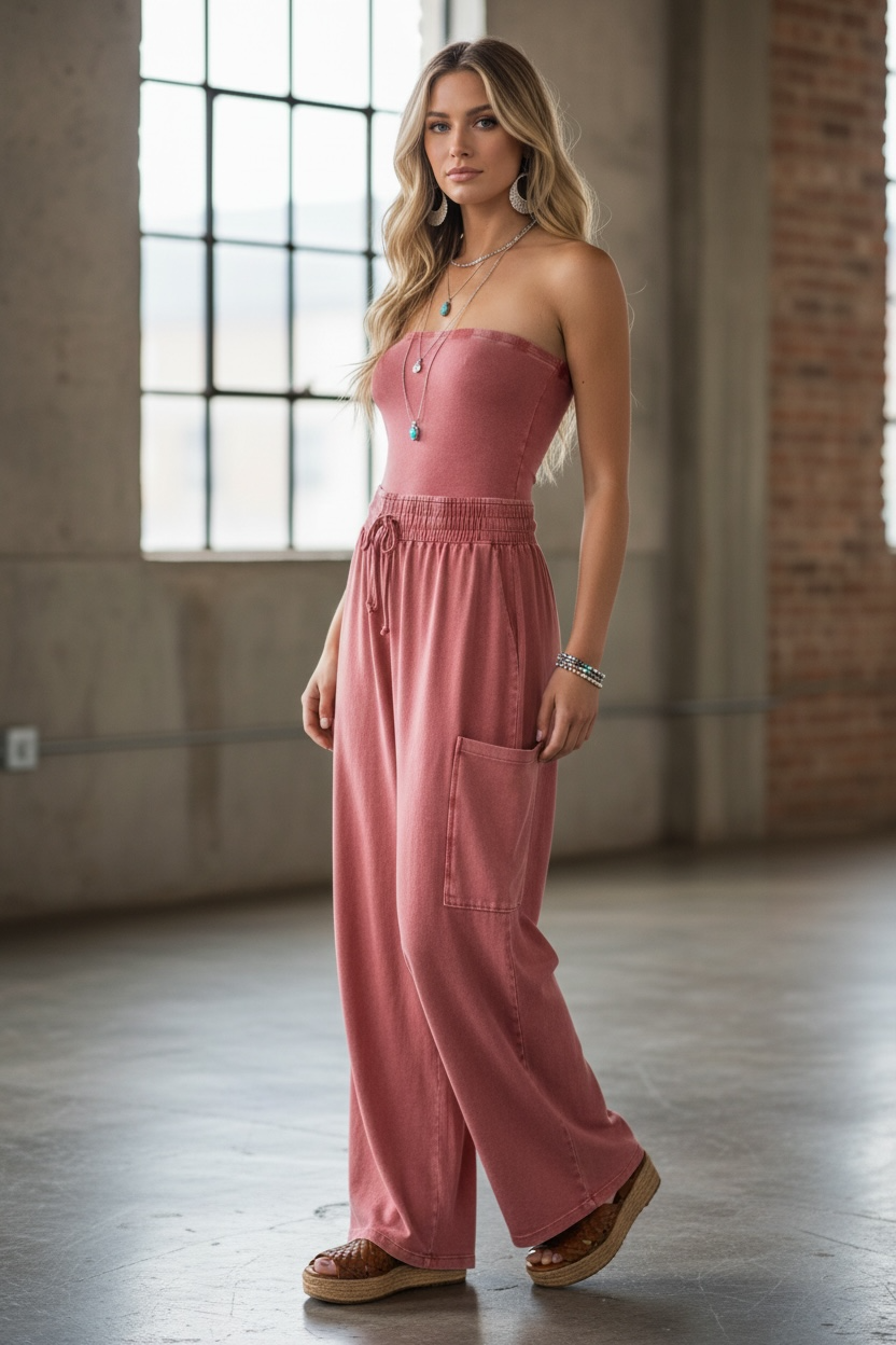Washed Strapless Jumpsuit