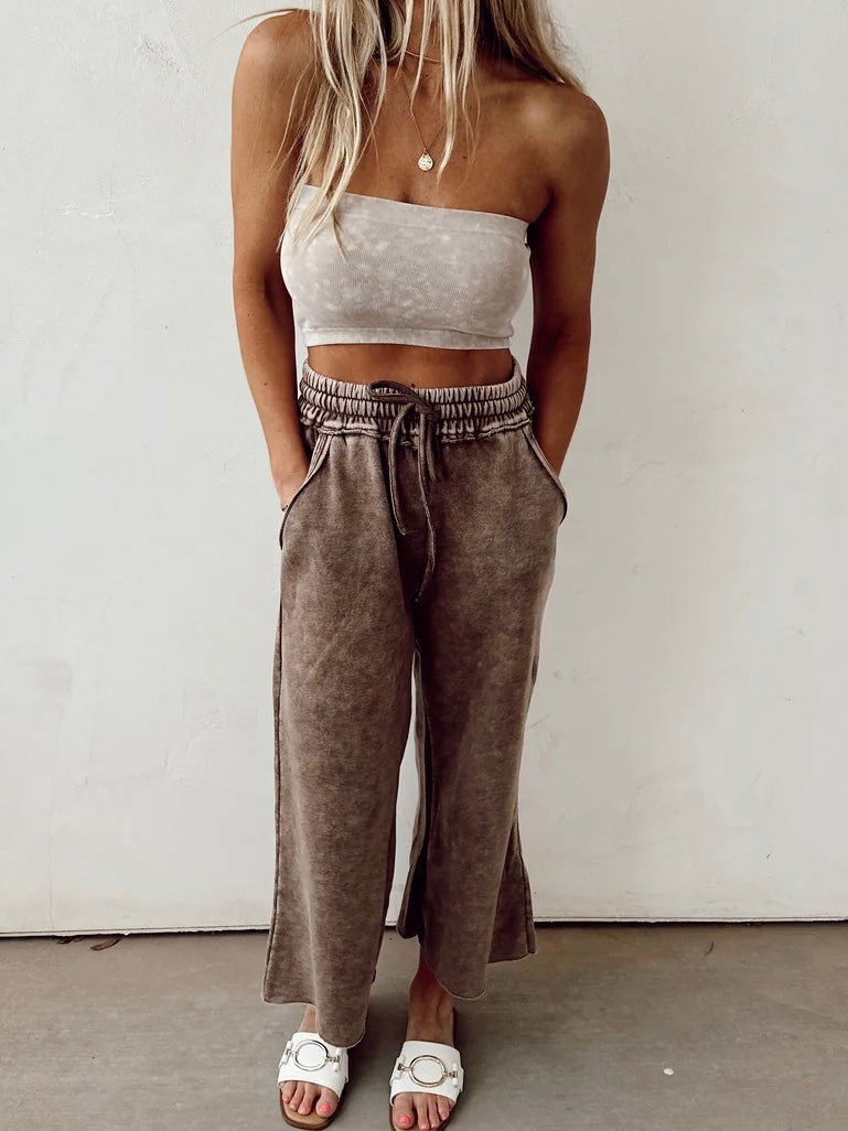 Washed Cropped Wide Leg Sweats