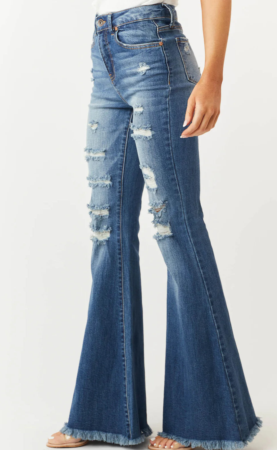 High Rise Boot Cut Distressed Jeans