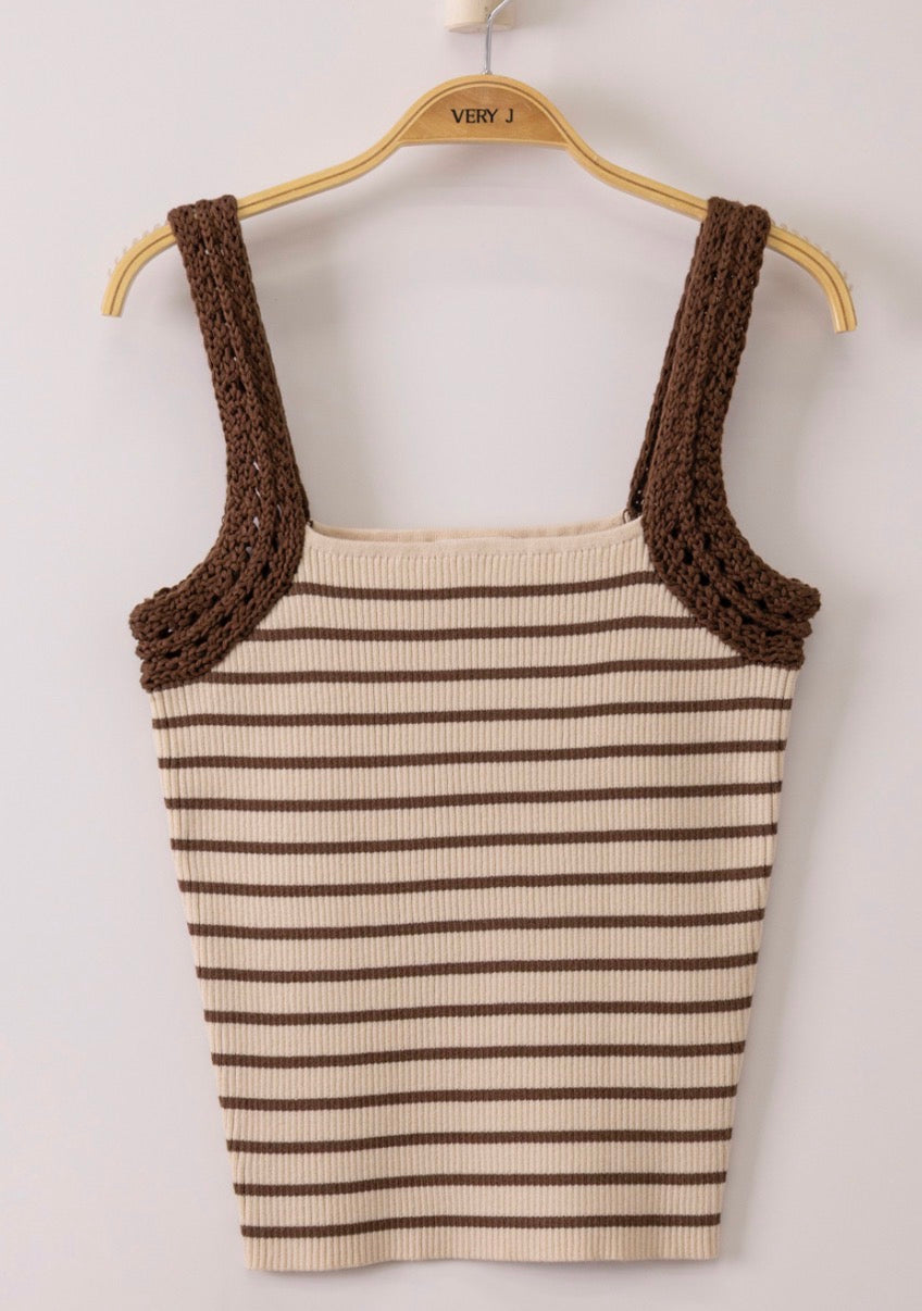 Very J Striped Crochet Sleeve Tank