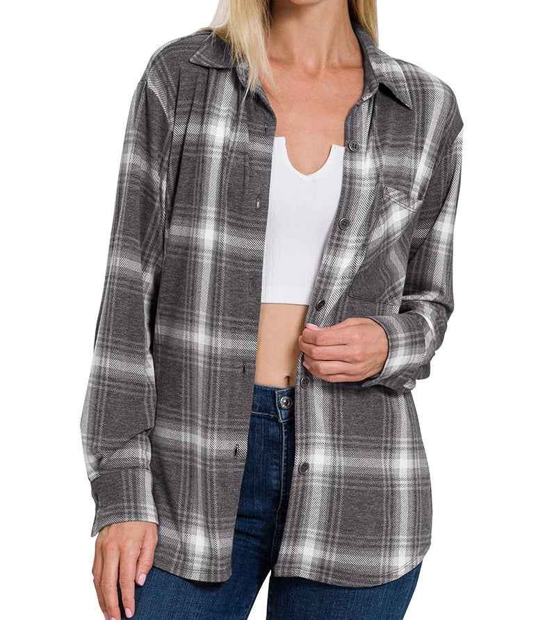 Plaid Shacket With Front Pocket