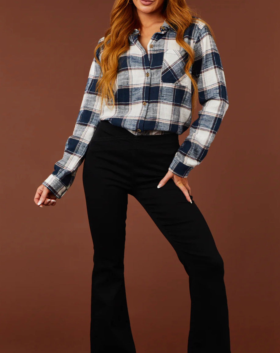 Cotton Plaid Top With Front Pocket