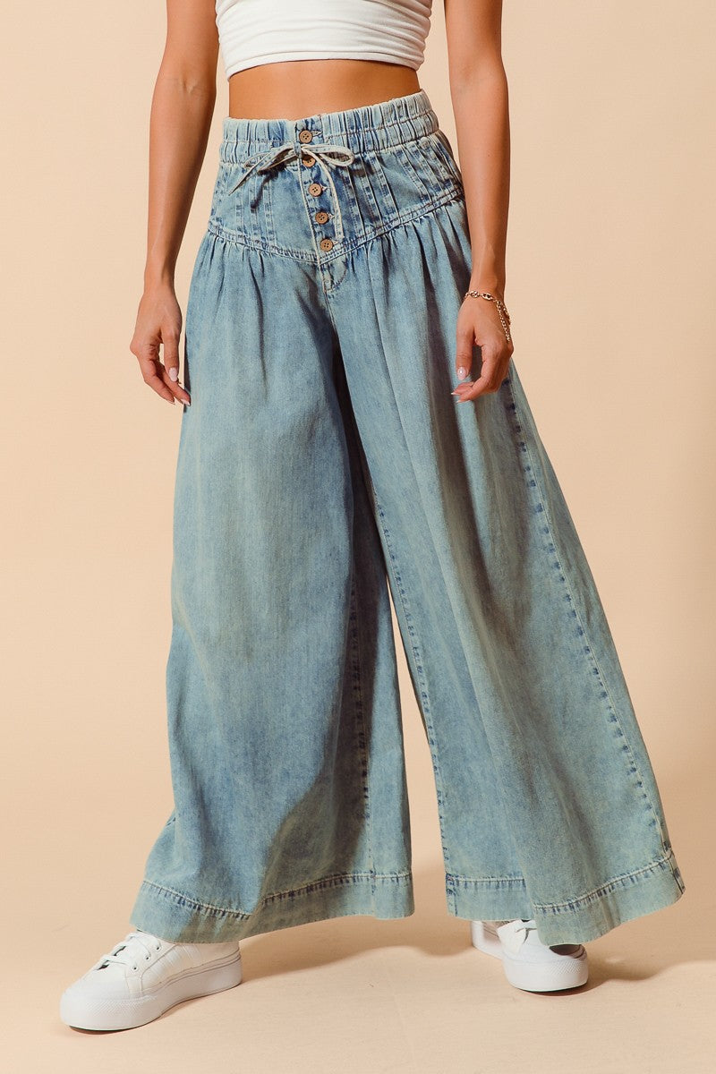 Wide Leg Drawstring Waist Jeans