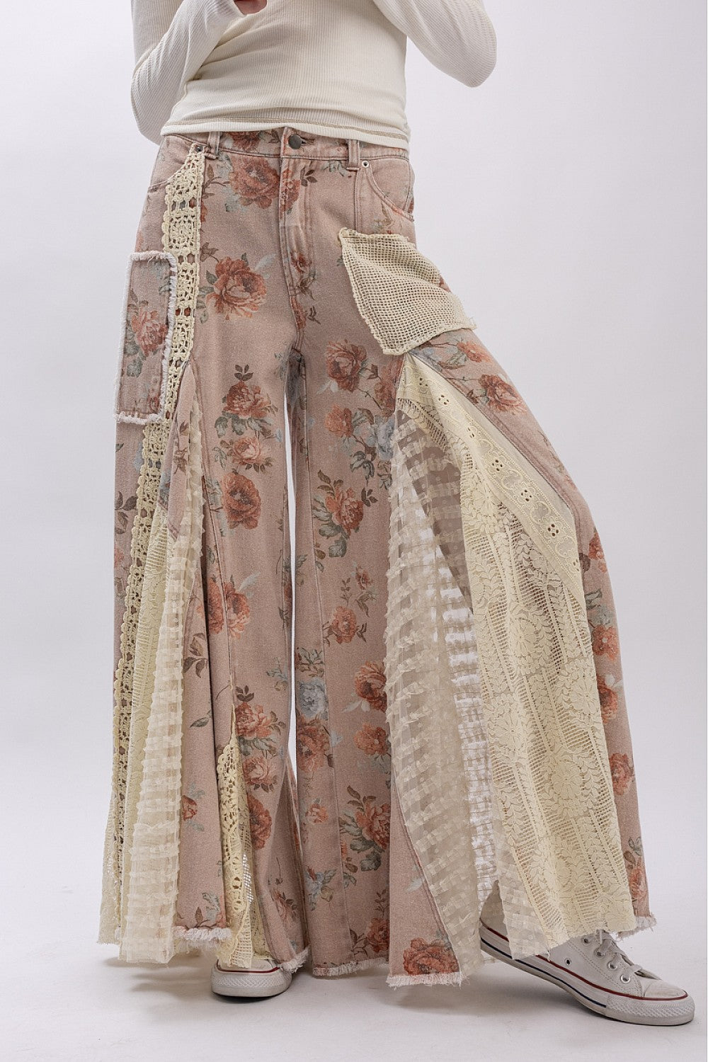 PREORDER - Floral Print Lace Panel Pants