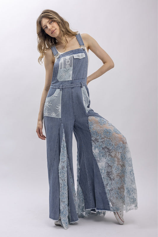 PREORDER- Lace Panel Overalls