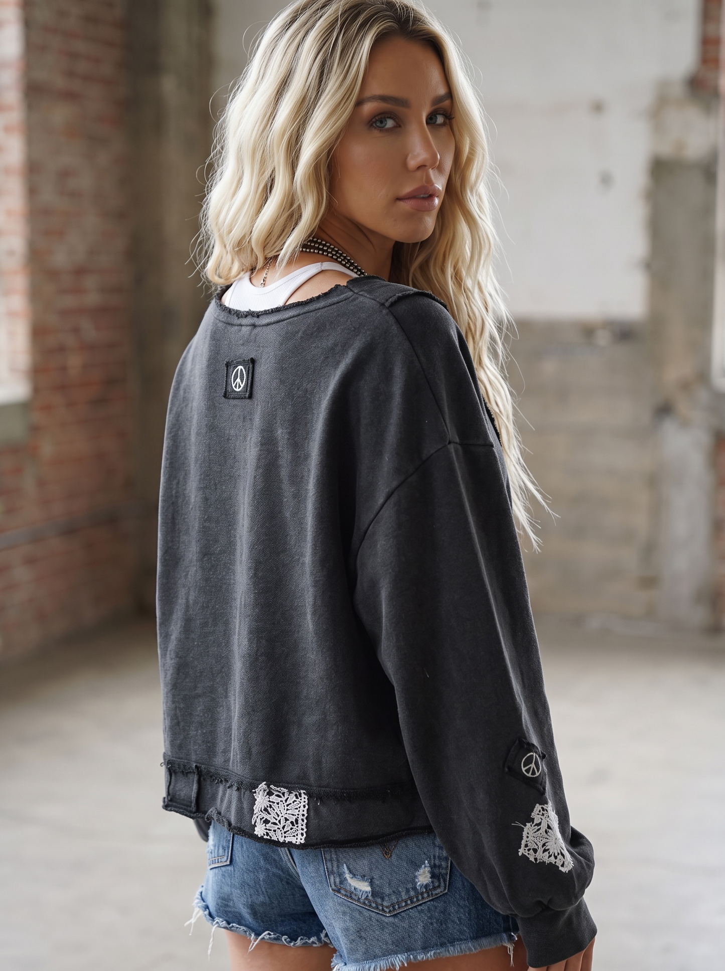 POL Patch Cross Cropped Sweatshirt