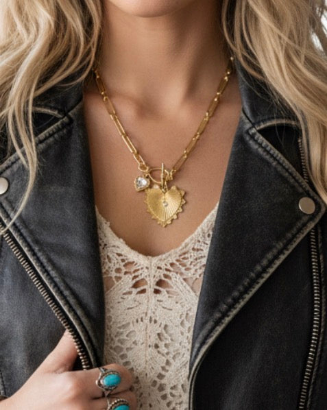 Double Heart Pendants Oval Chain Necklace