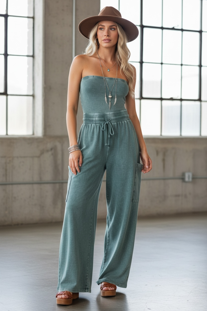 Washed Strapless Jumpsuit