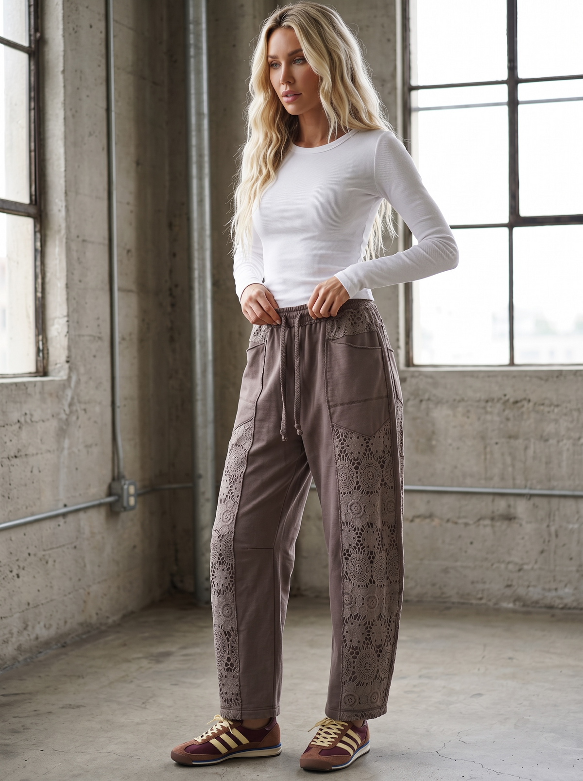 PREORDER - Crochet Panel Barrel-Leg Pants