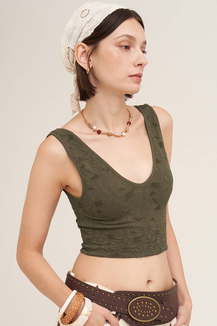 NS8309 -  Lace V Neck Tank Top