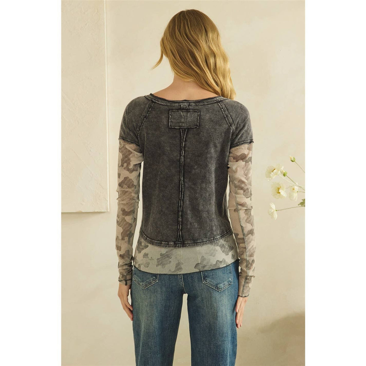 CAMOUFLAGE PRINT MIX LAYERED LOOK PULL OVER