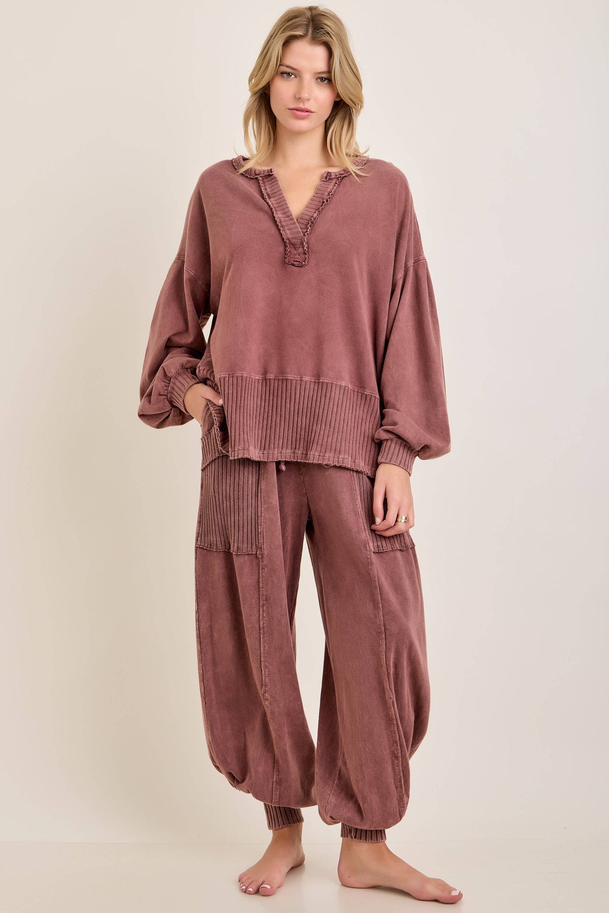 Zen Mineral Washed Ribbed  Baggy Lounge Balloon Pants HP7610