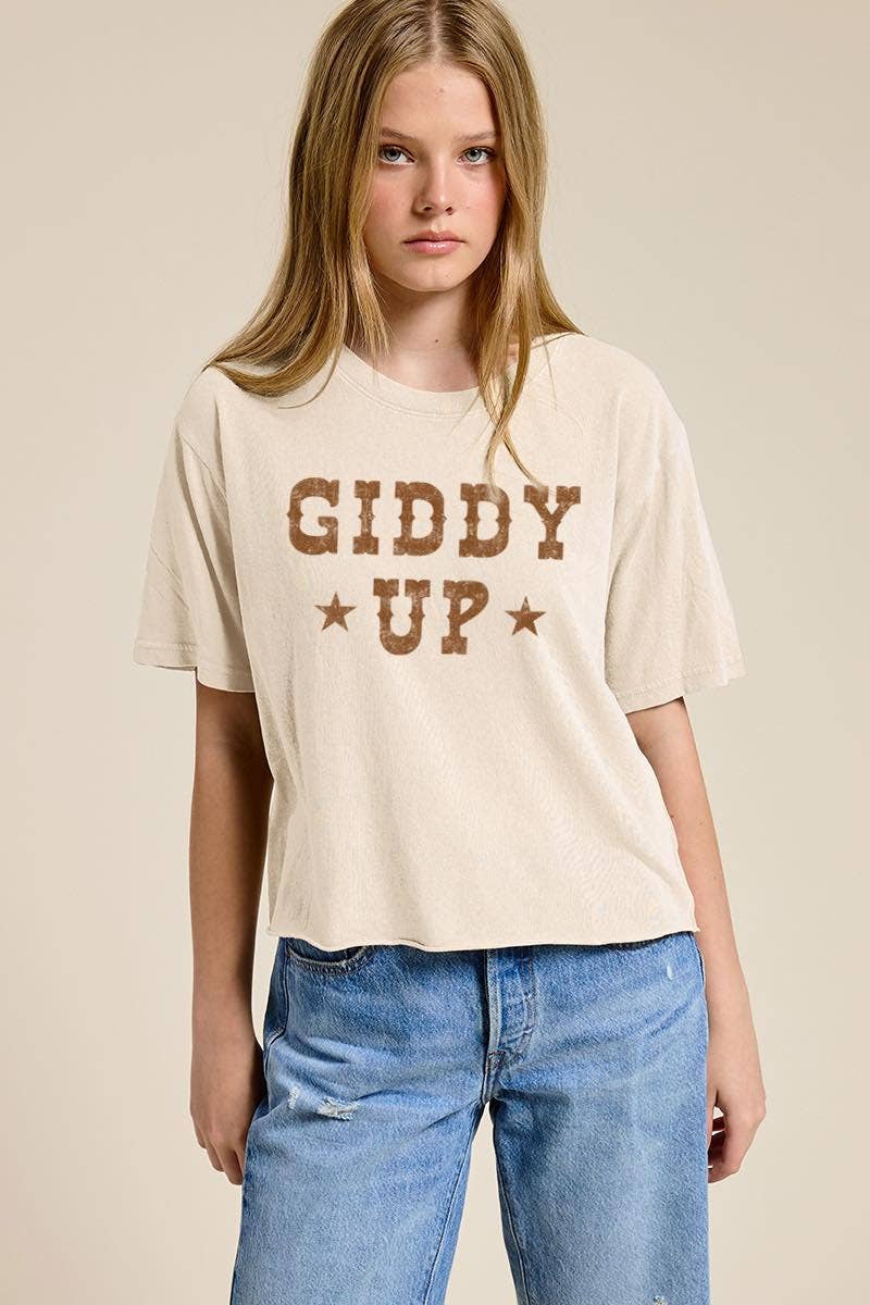 Giddy Up Graphic Raw Hem Faux Crop Tee
