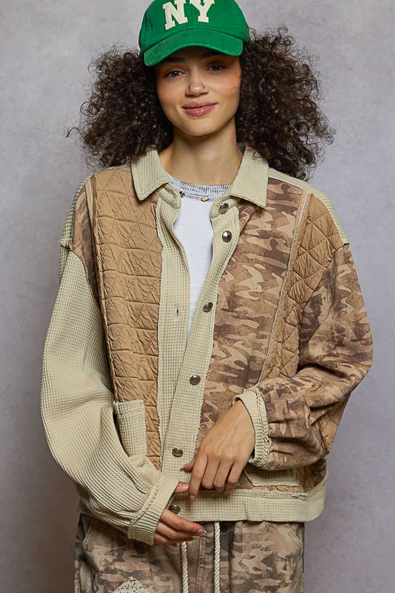 Floral Animal Print Contrast Color Block Quilted Jacket SALE