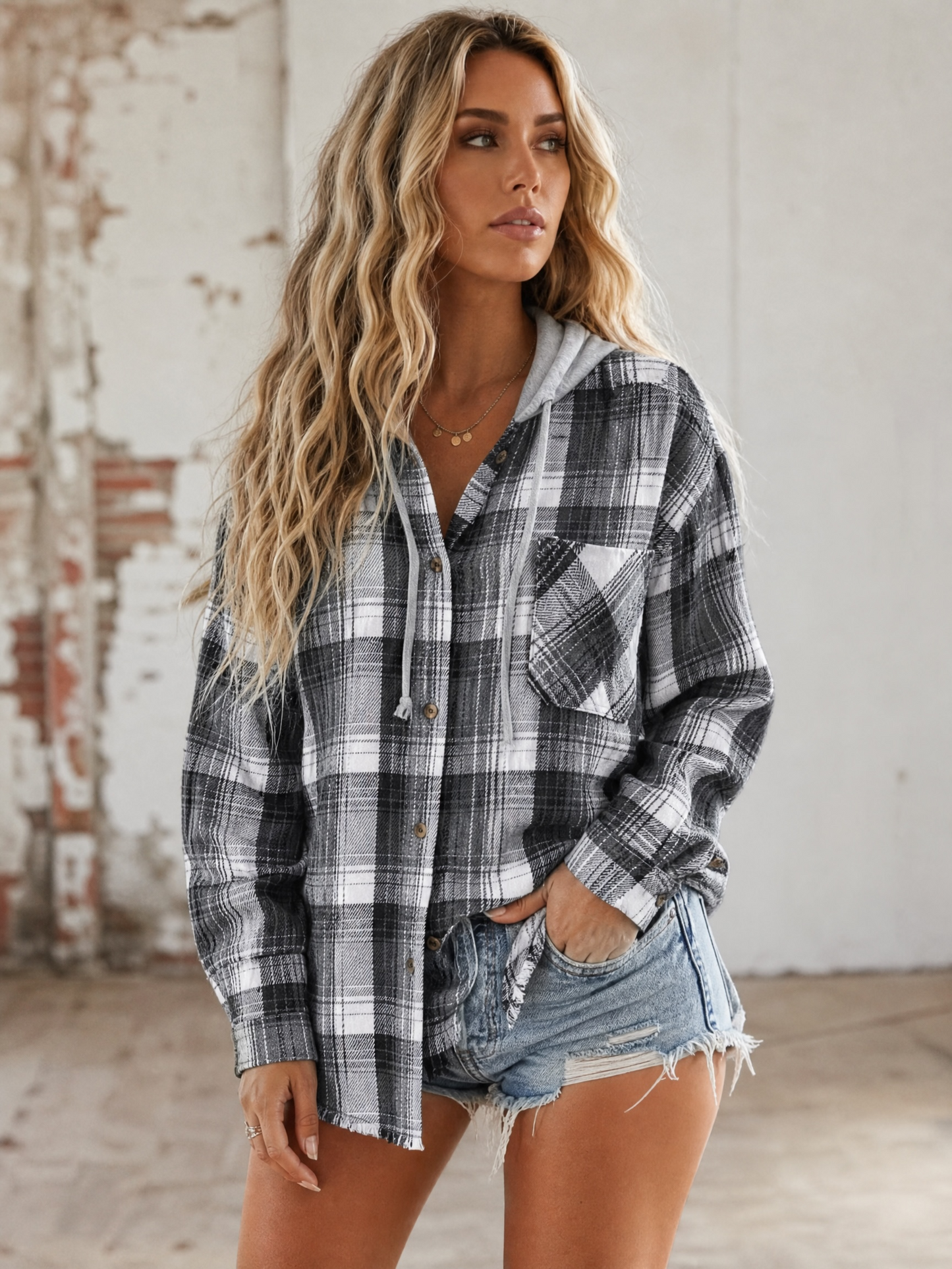 Very J Plaid Hoodie