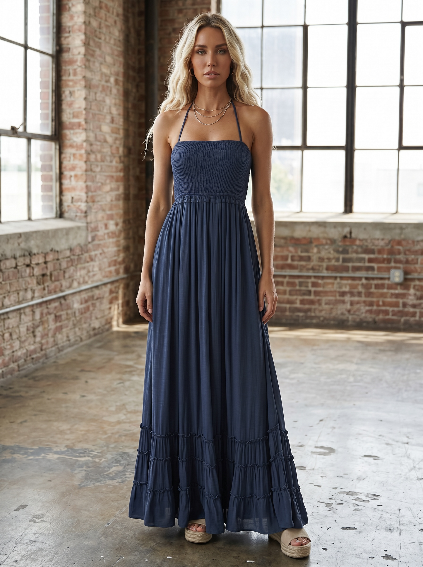 Smocked Strap Back Maxi Dress