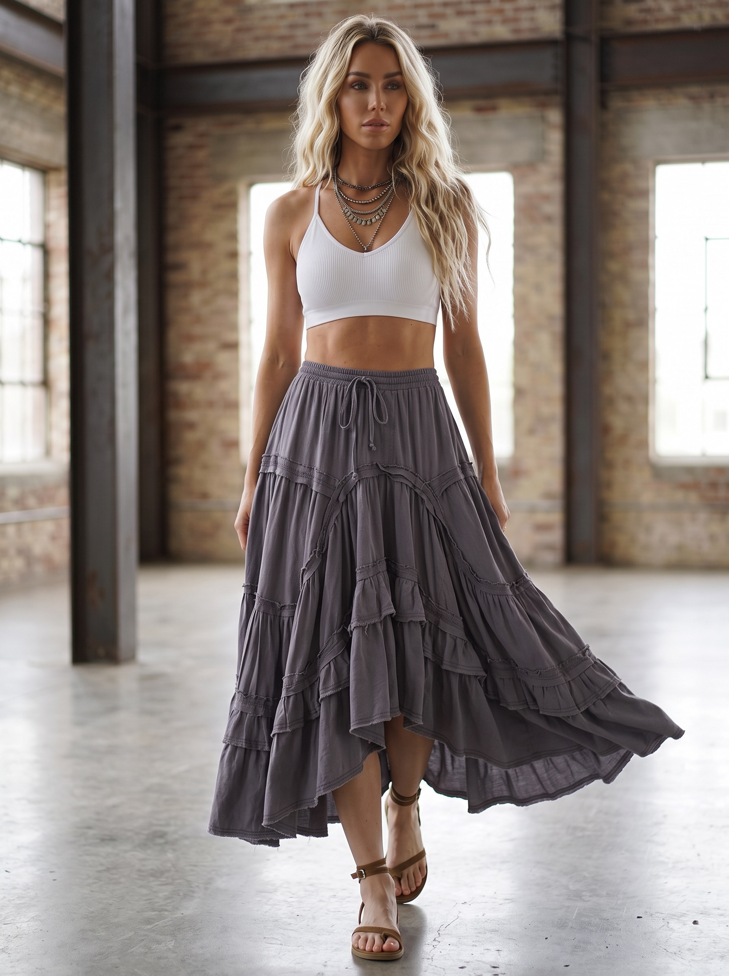 Bluevelvet Tiered Asymmetrical Maxi Skirt