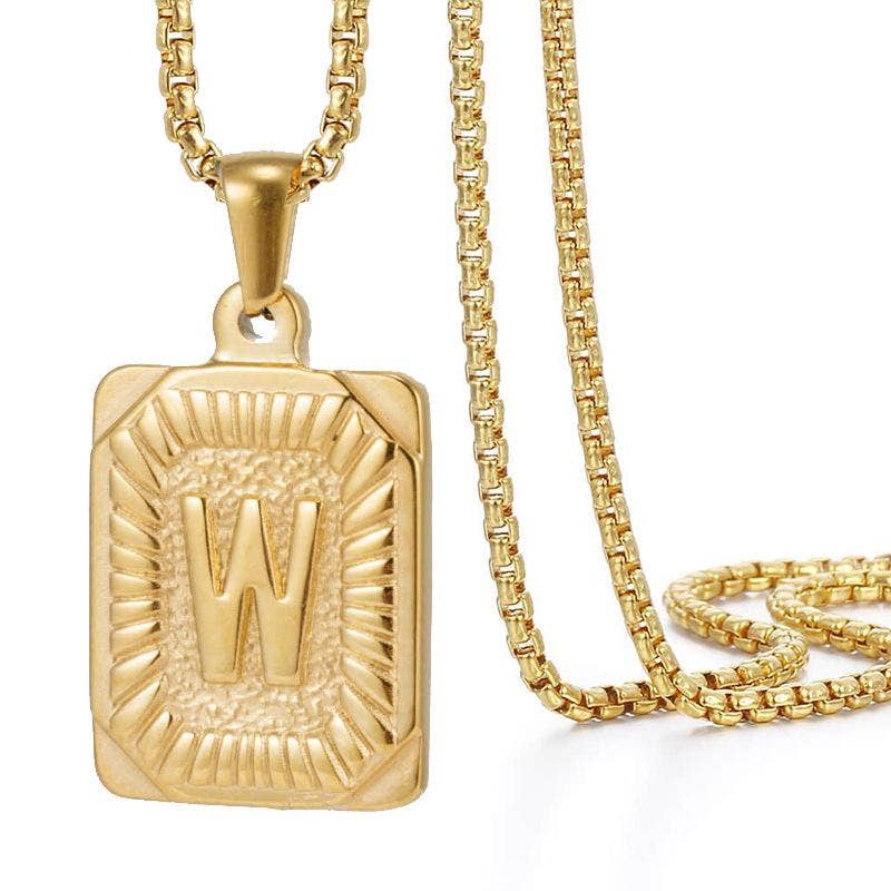 18K Gold Plated Stainless Steel Rectangle Initial Necklace