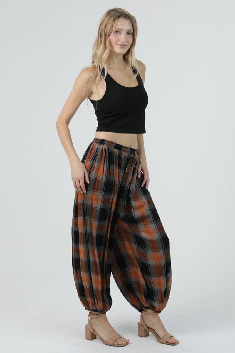 B3881-SC10 PLAID BALLOON PANTS