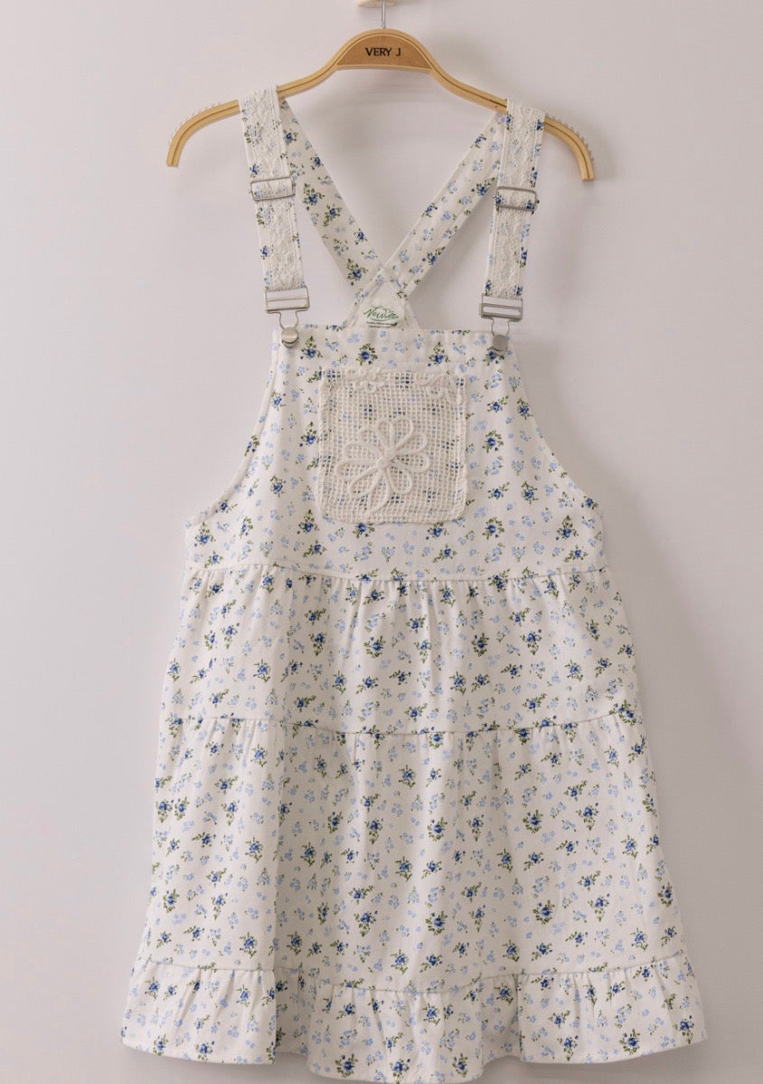 Very J Floral Print Overall Dress
