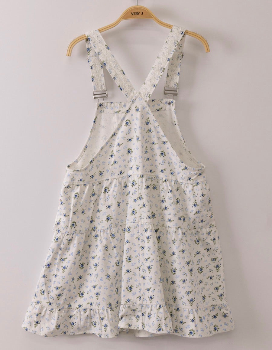 Very J Floral Print Overall Dress