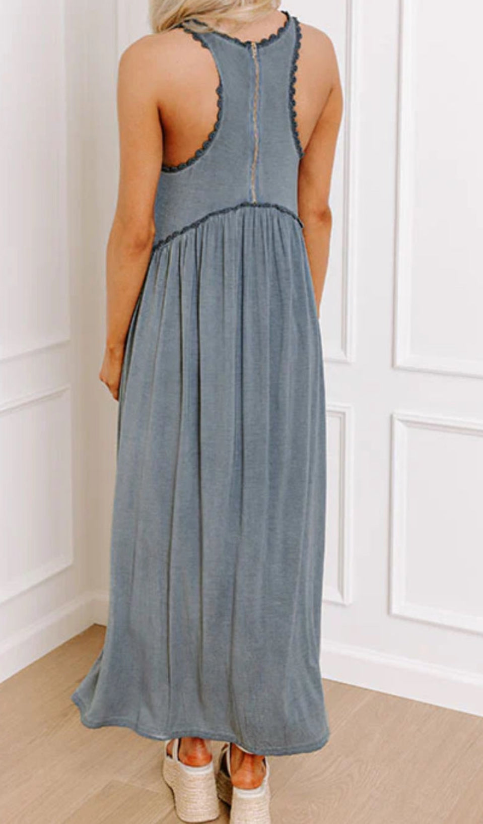 Stone Washed Side Slit Cut Out Maxi Dress