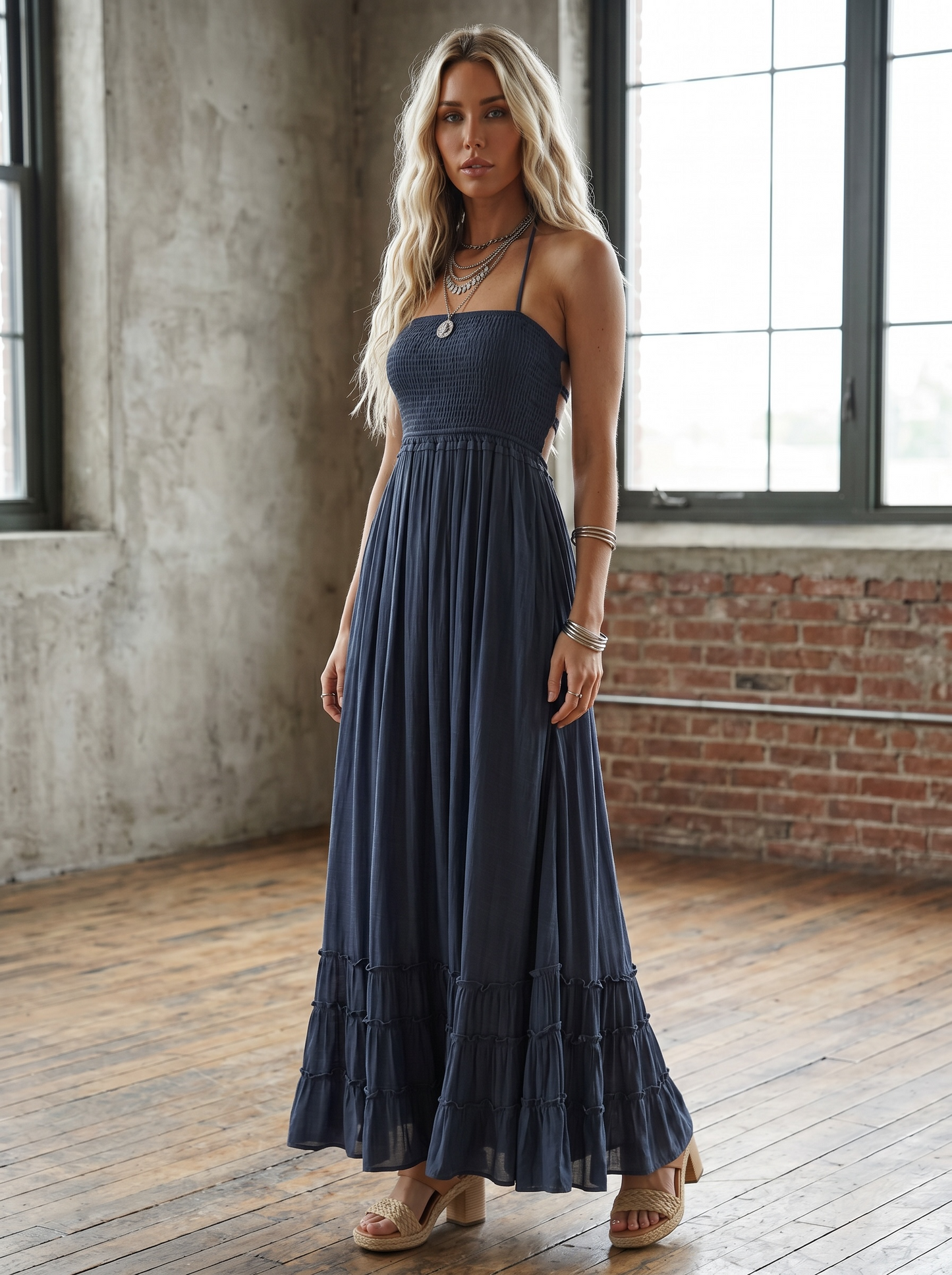 Smocked Strap Back Maxi Dress
