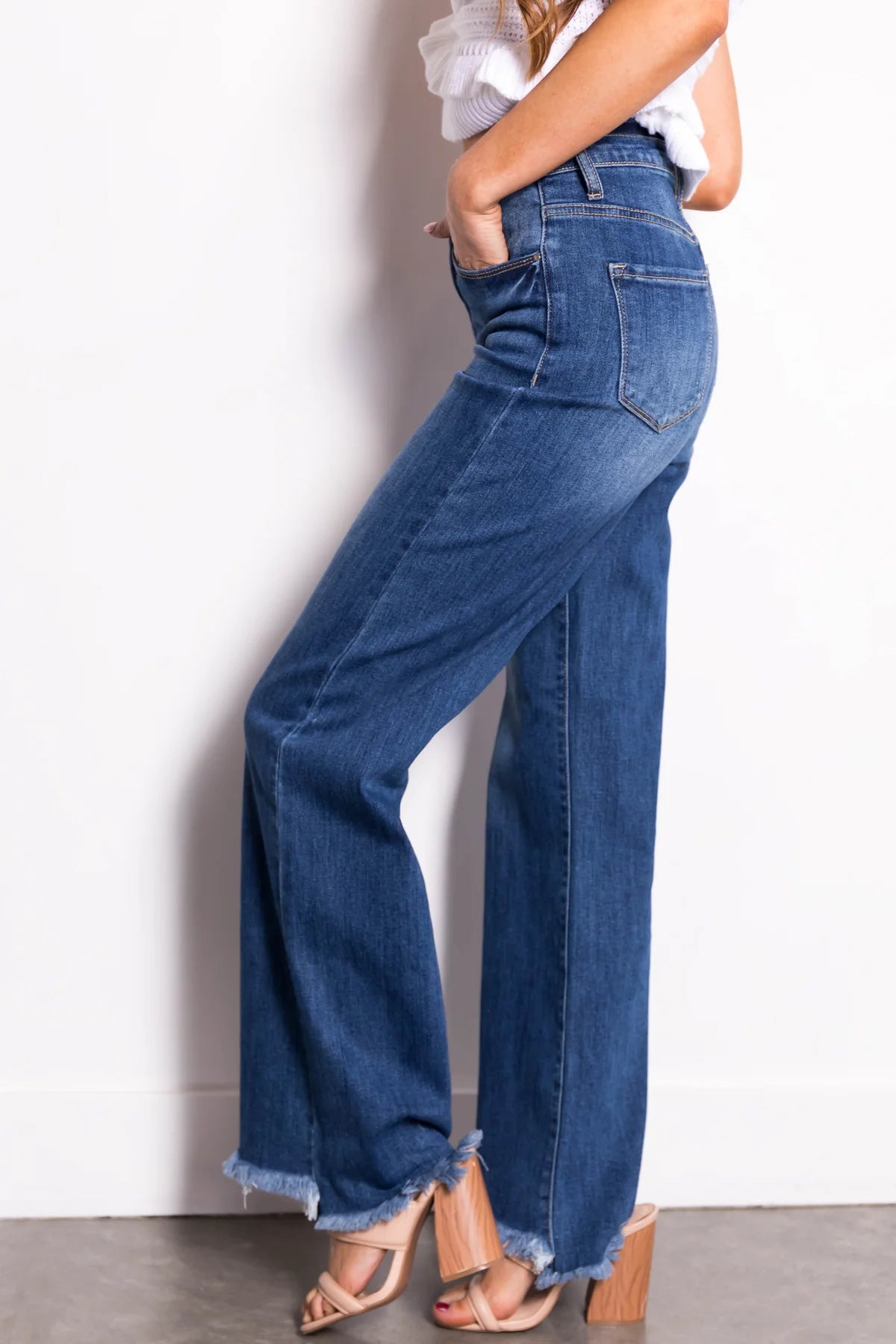 RISEN High Waist Raw Hem Wide Leg Jeans