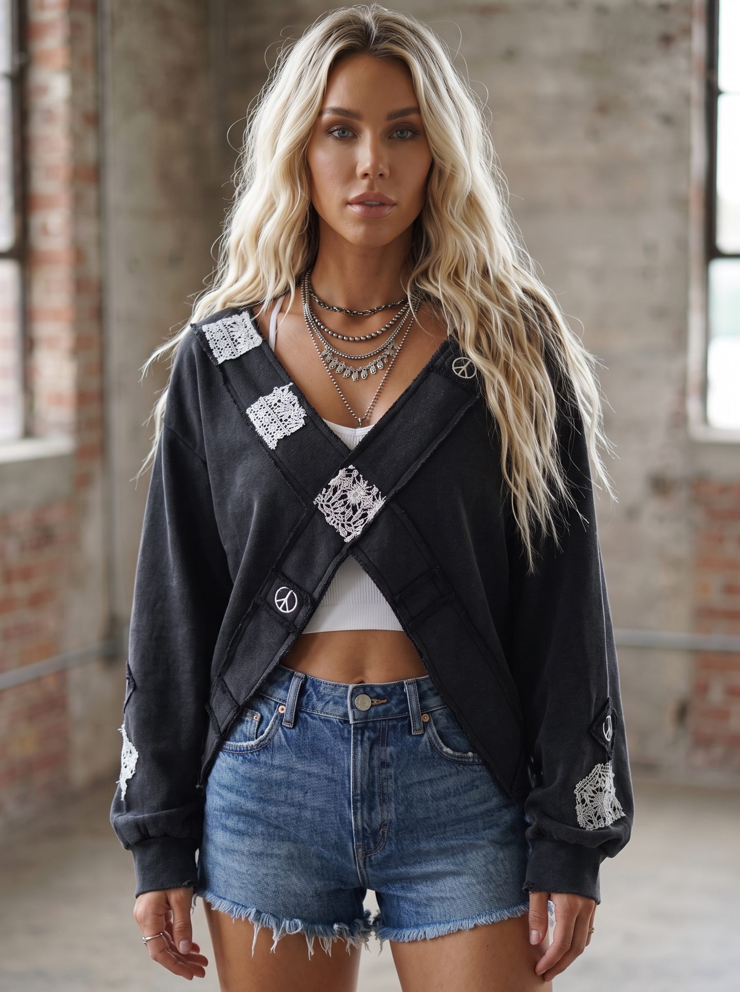 POL Patch Cross Cropped Sweatshirt