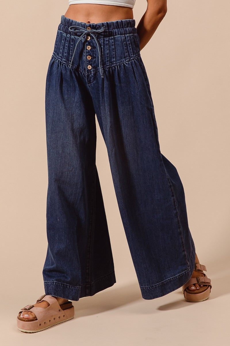 Wide Leg Drawstring Waist Jeans