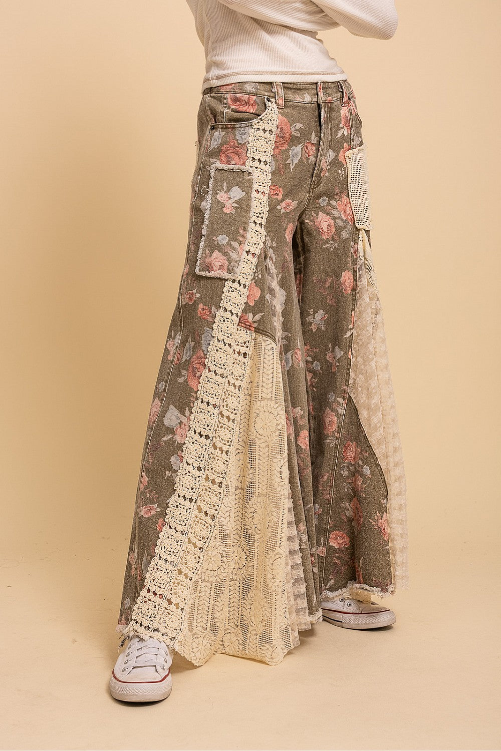 PREORDER - Floral Print Lace Panel Pants