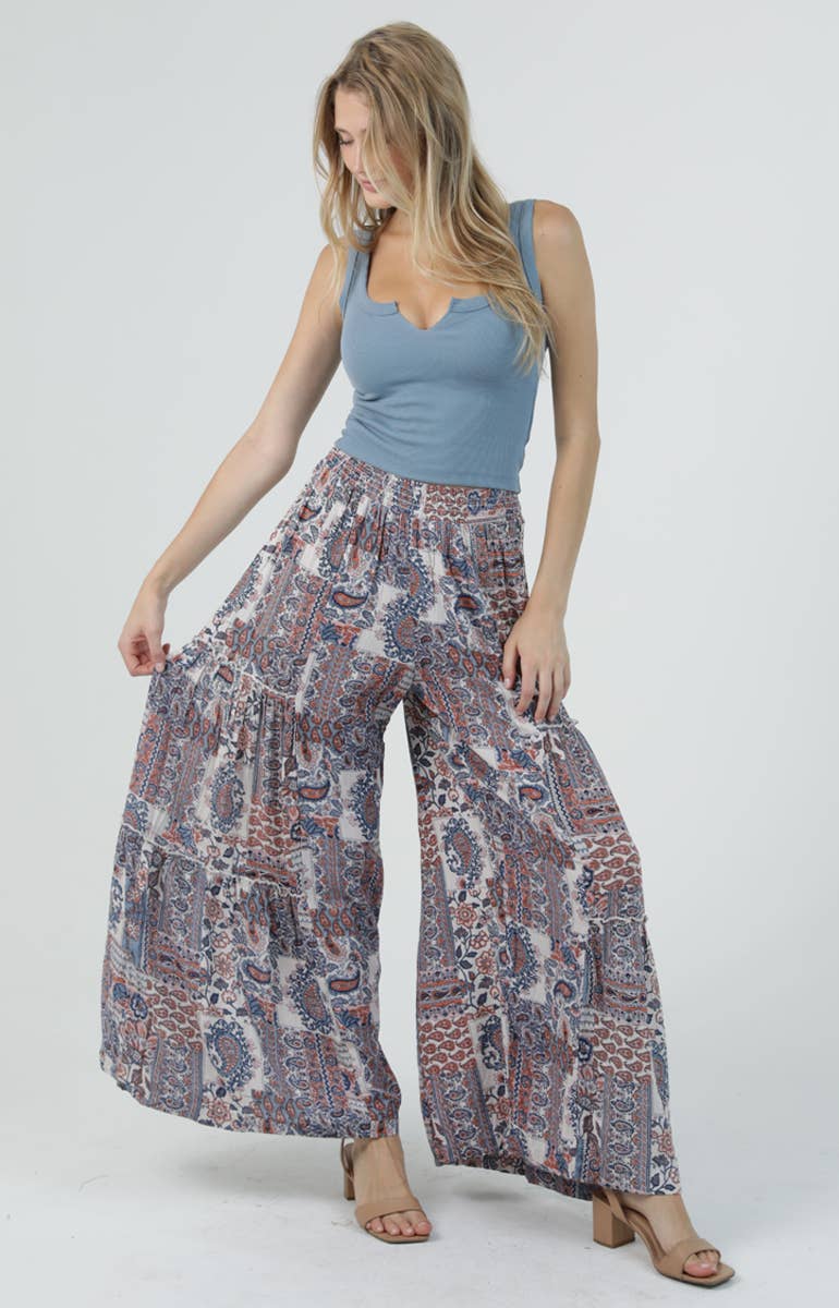 25T06-WA52 FLORAL WIDE LEG PANTS WITH RUFFLES