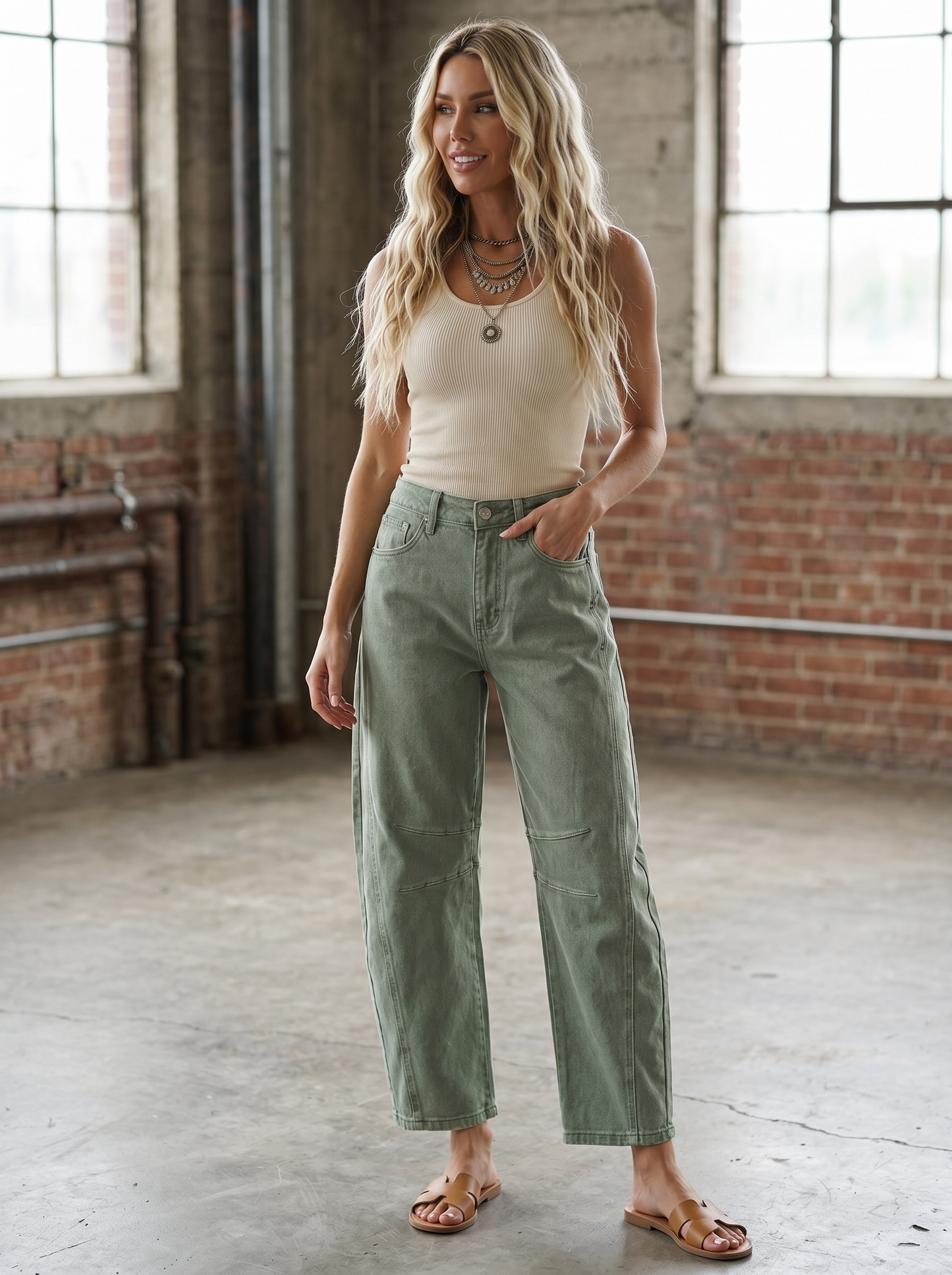 Colored Denim Barrel Jeans