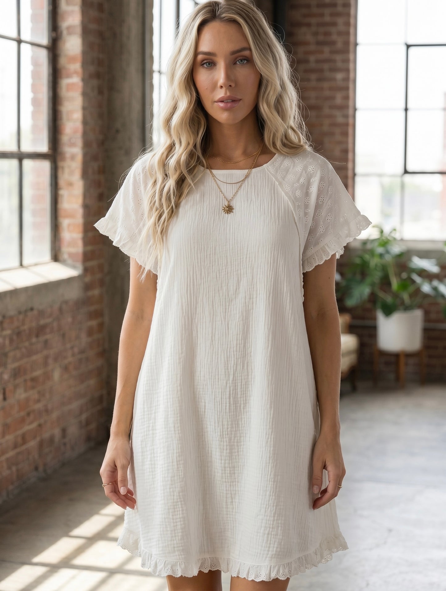 Umgee Eyelet Cotton Gauze Dress