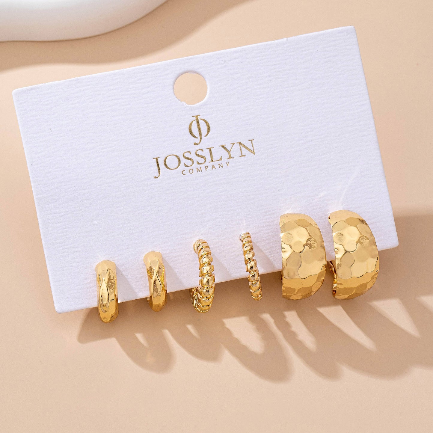 Mixed Texture Gold Crescent Hoop Trio Earring Set | 80E61795