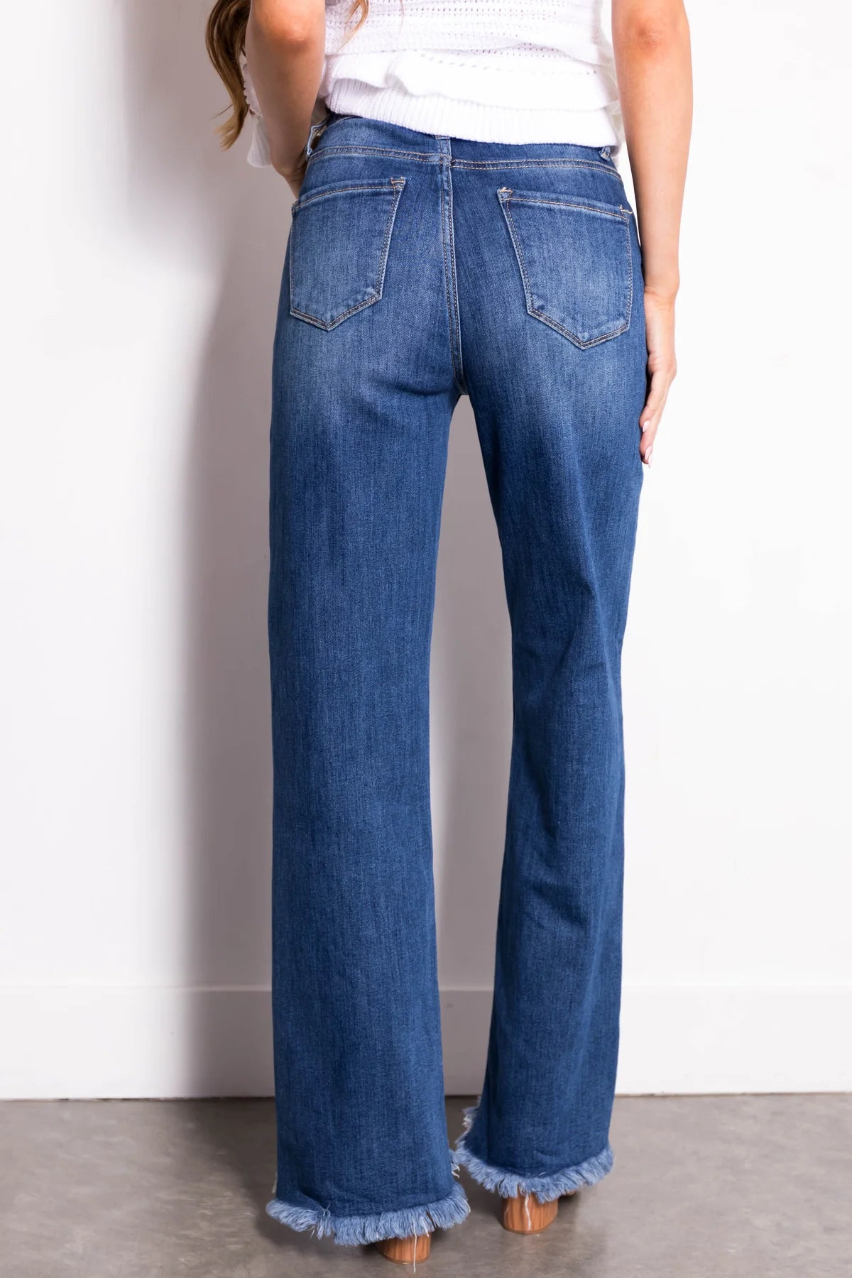 RISEN High Waist Raw Hem Wide Leg Jeans