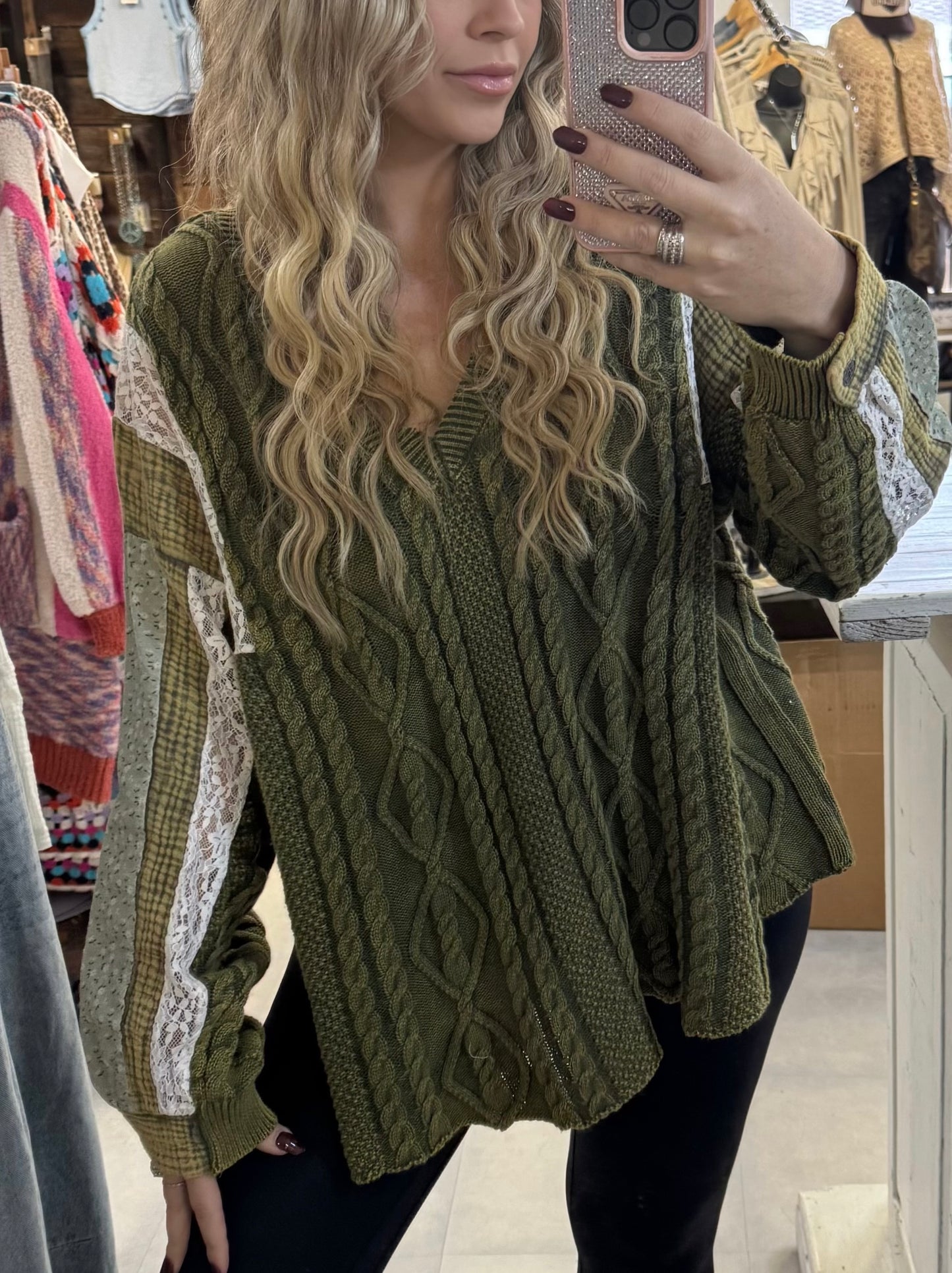 POL Cable Knit V Neck Sweater