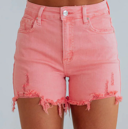 RISEN High Rise Distressed Denim Shorts